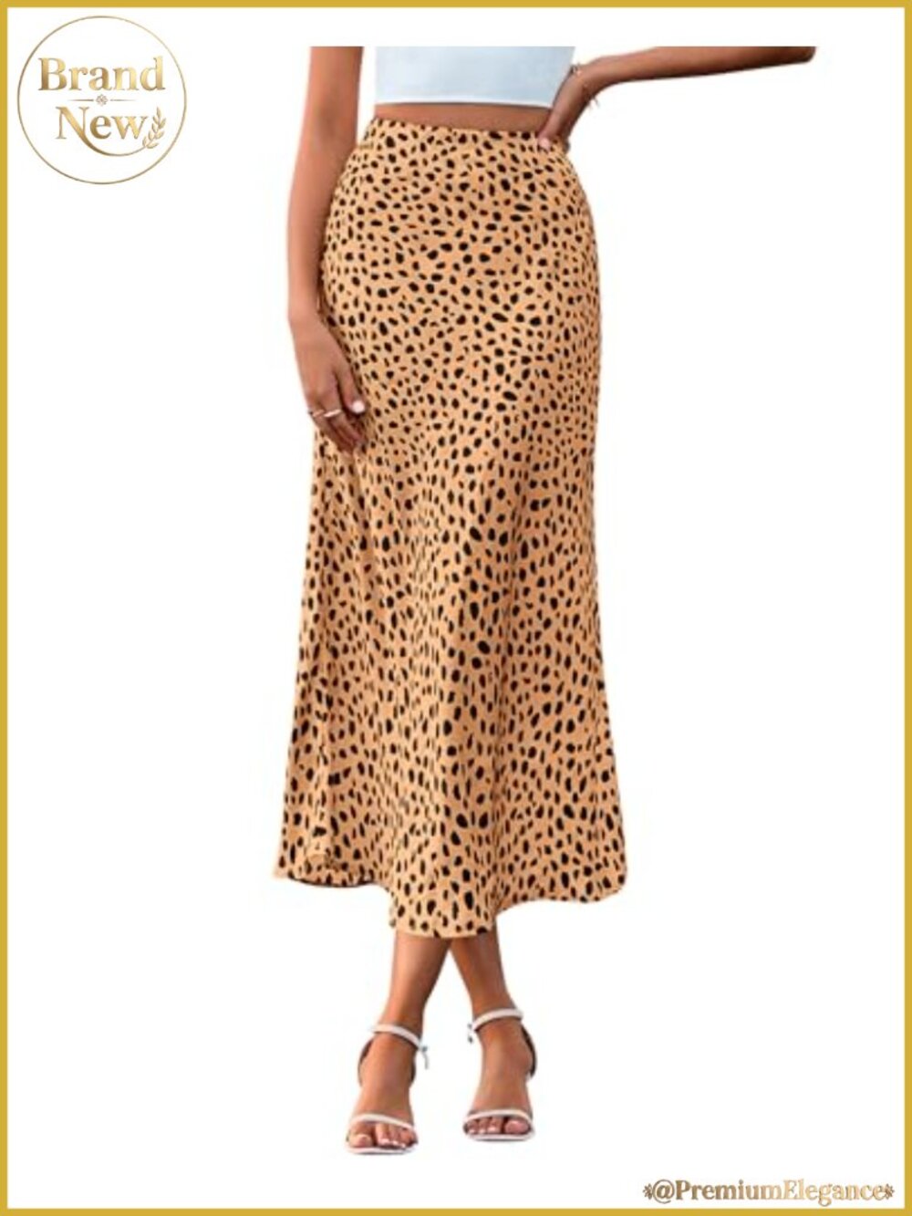 Satin Midi Skirt with Elastic Waistband High Waisted A-Line
